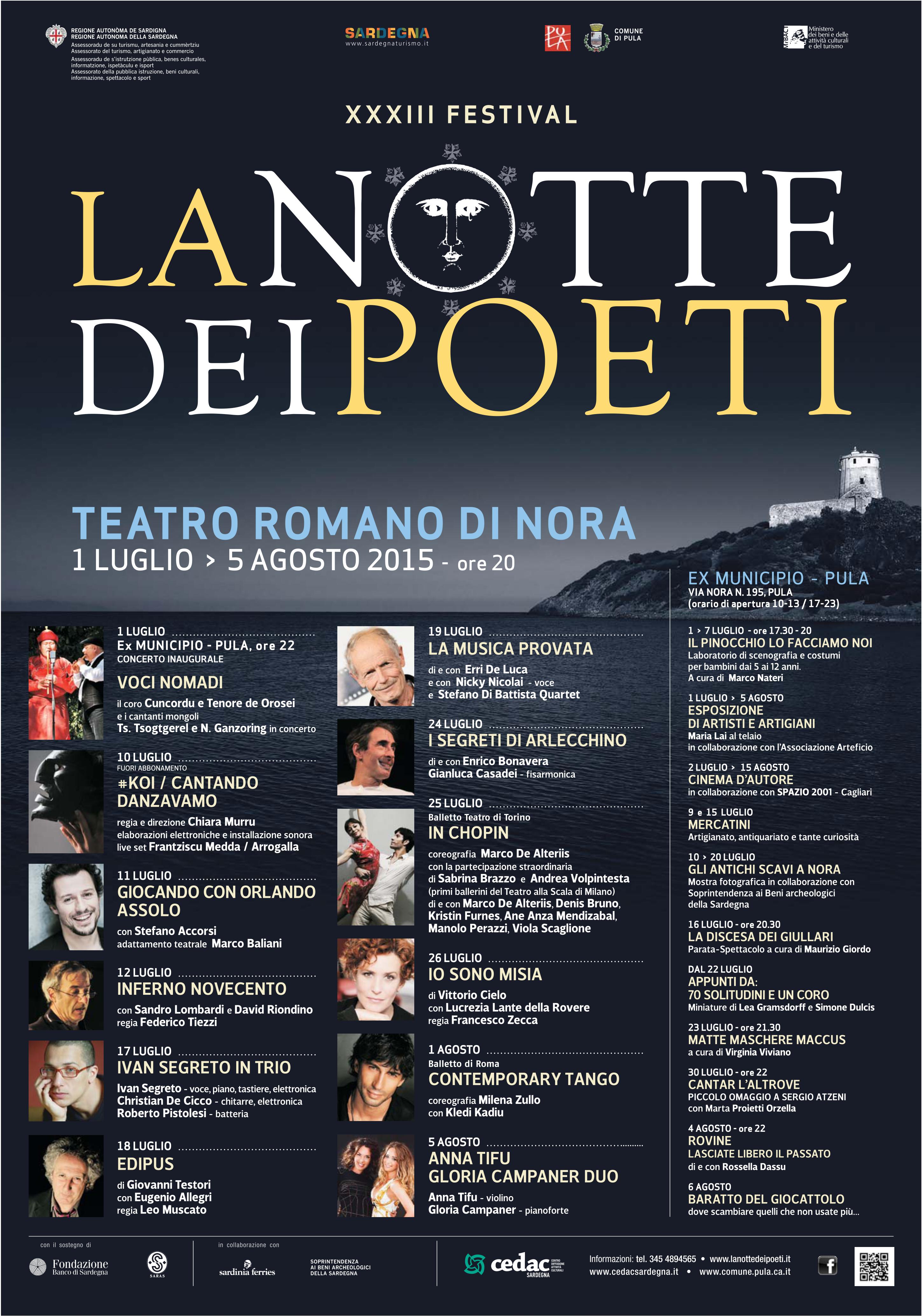 Locandina del 32° Festival della Notte dei Poeti | Teatro Romano di Nora | 11-25 luglio 2014